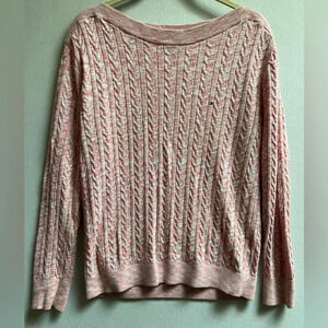 Tommy Hilfiger cable knit boat neck cotton sweater Sz M
